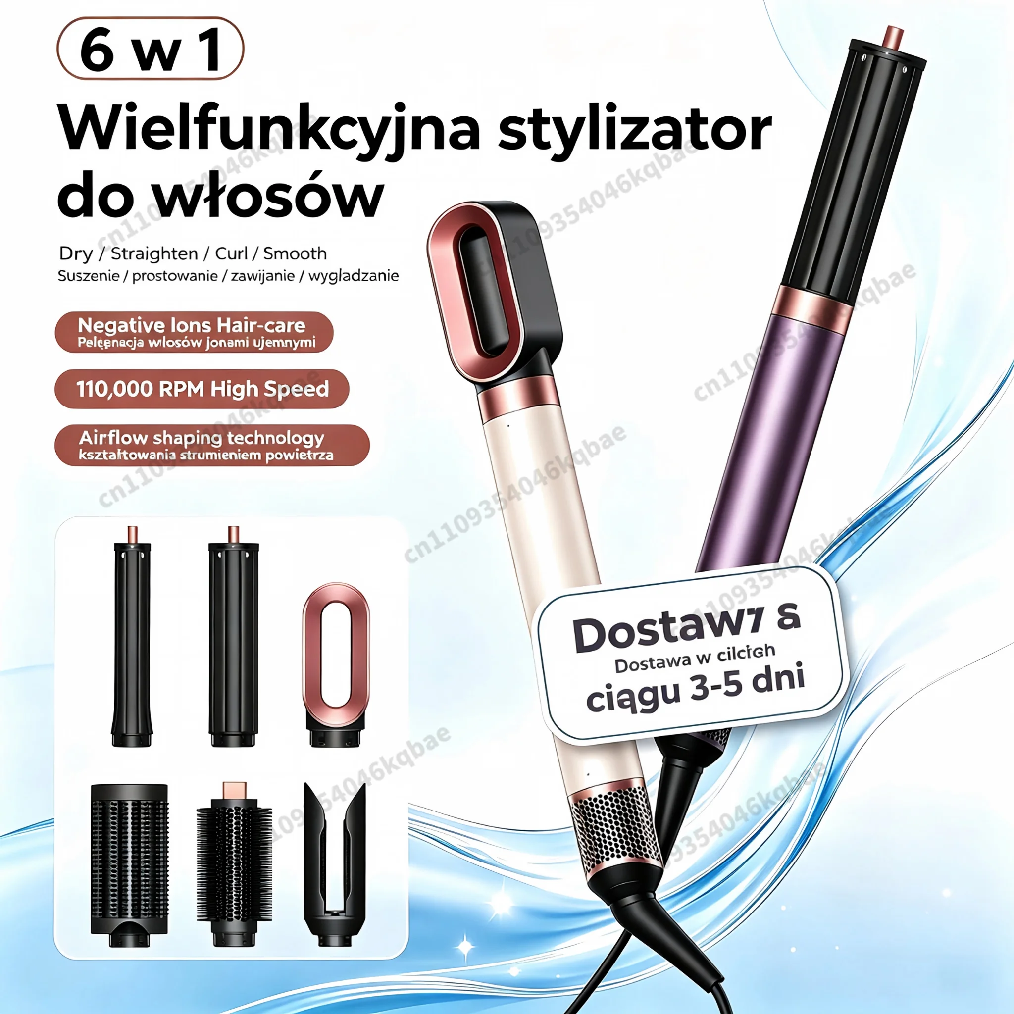 SenCiciMen 6-in-1 Air Multi-Styler & Haartrocknerbürste mit Auto-Wrap-Lockenstäben, 1500W leistungsstarker Föhn mit negativen Ionen, schnelles Trocknen, Locken, Volumenbildung & Glättung, Geschenk für