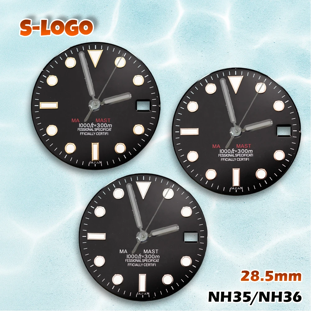 28.5mm S Logo SUB Green Blue Gradient Dial with Green Luminous | Men's Watch Modification Accessories