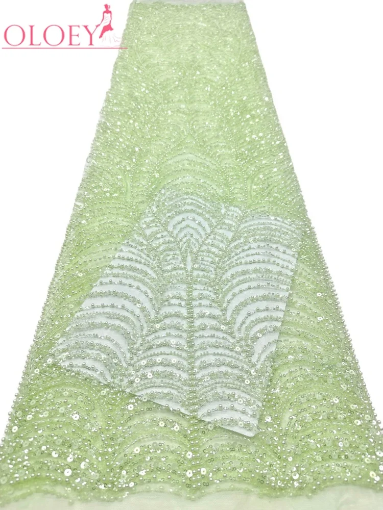 OLOEY African Heavy Beaded Lace Fabric  High-Quality French Nigerian Sequin Tulle Lace Suitable for Women's Party Dresses