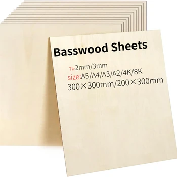 Basswood Sheets 2mm 3mm 300x300mm 200x300mm Thin Unfinished Wood Board for Laser Cutting…