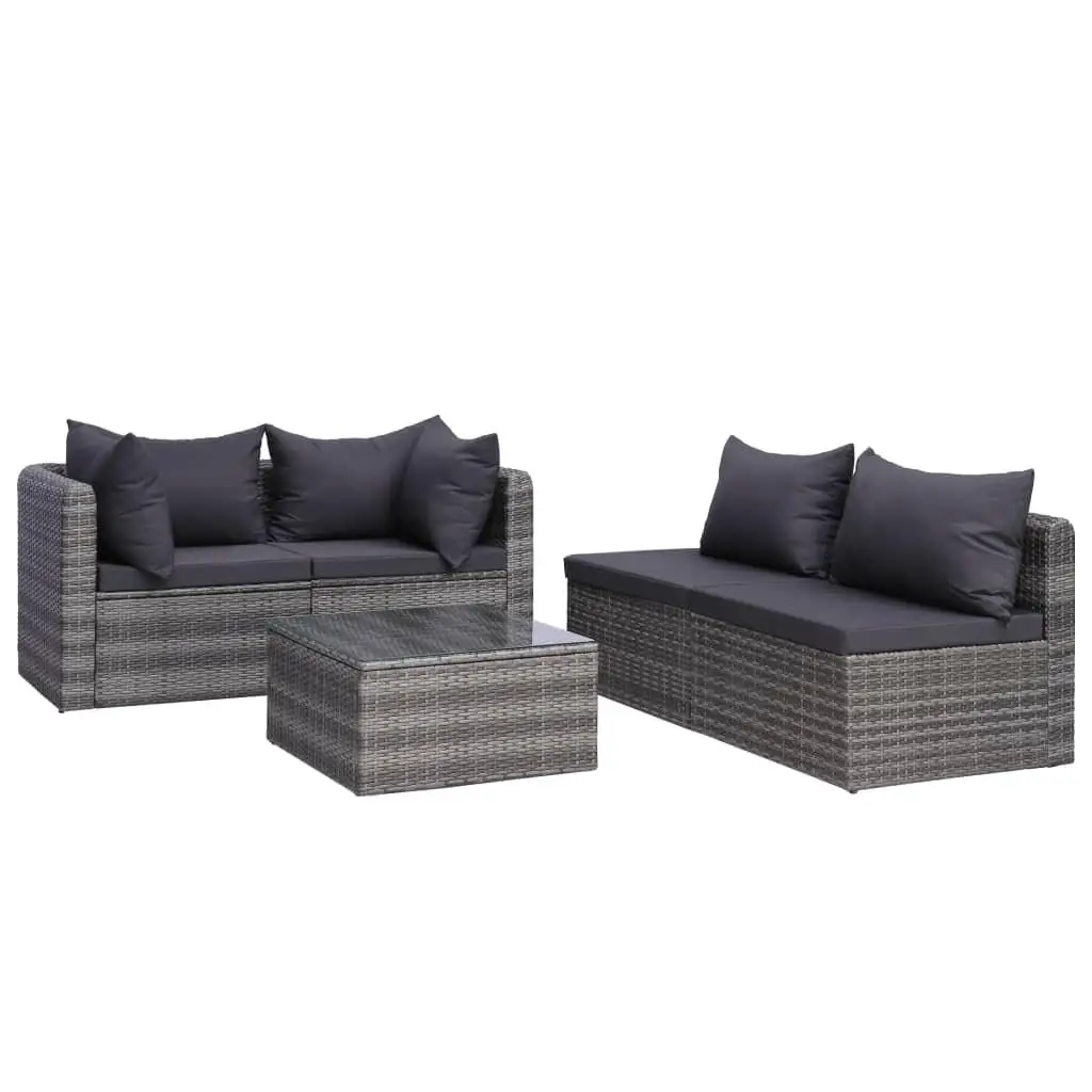 Stylish Grey PE Rattan Garden Lounge Set with Powder-Coated Steel Frame and Large Glass Table