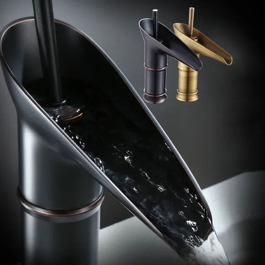 Antique faucet Wine Glass style Single Lever waterfall Bathroom Basin Faucet Brass Antique Hot and Cold bathroom Sink Mixer Taps
