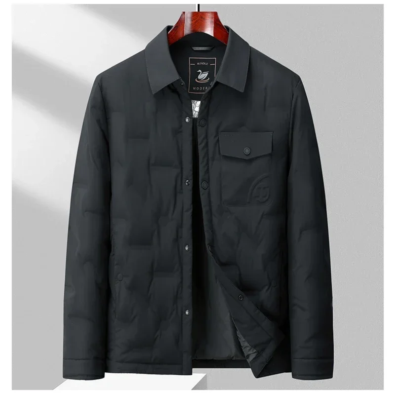 Lightweight shirt-style down jacket men's short clothes winter goose down thick lapel warm men's coat down jacket men