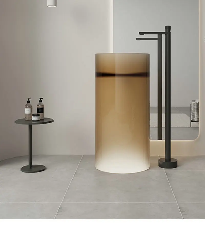 New European style transparent wine red resin column basin, modern simple floor standing style cylindrical column basin YX345NS