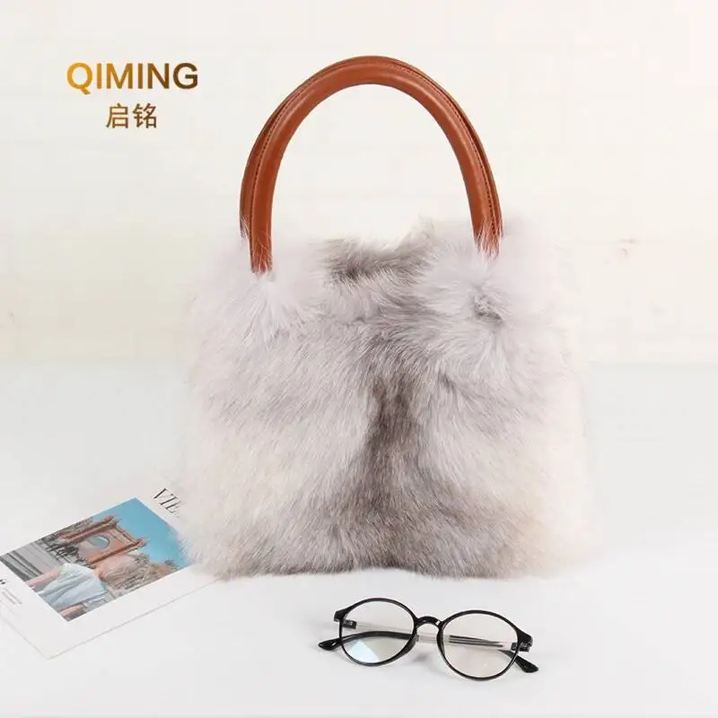 Women Real Fox Fur Handbag Winter Fashion Top-Handle Shoulder Bag Luxury Leather Tote Fluffy Pelt Banquet Ladies Bag