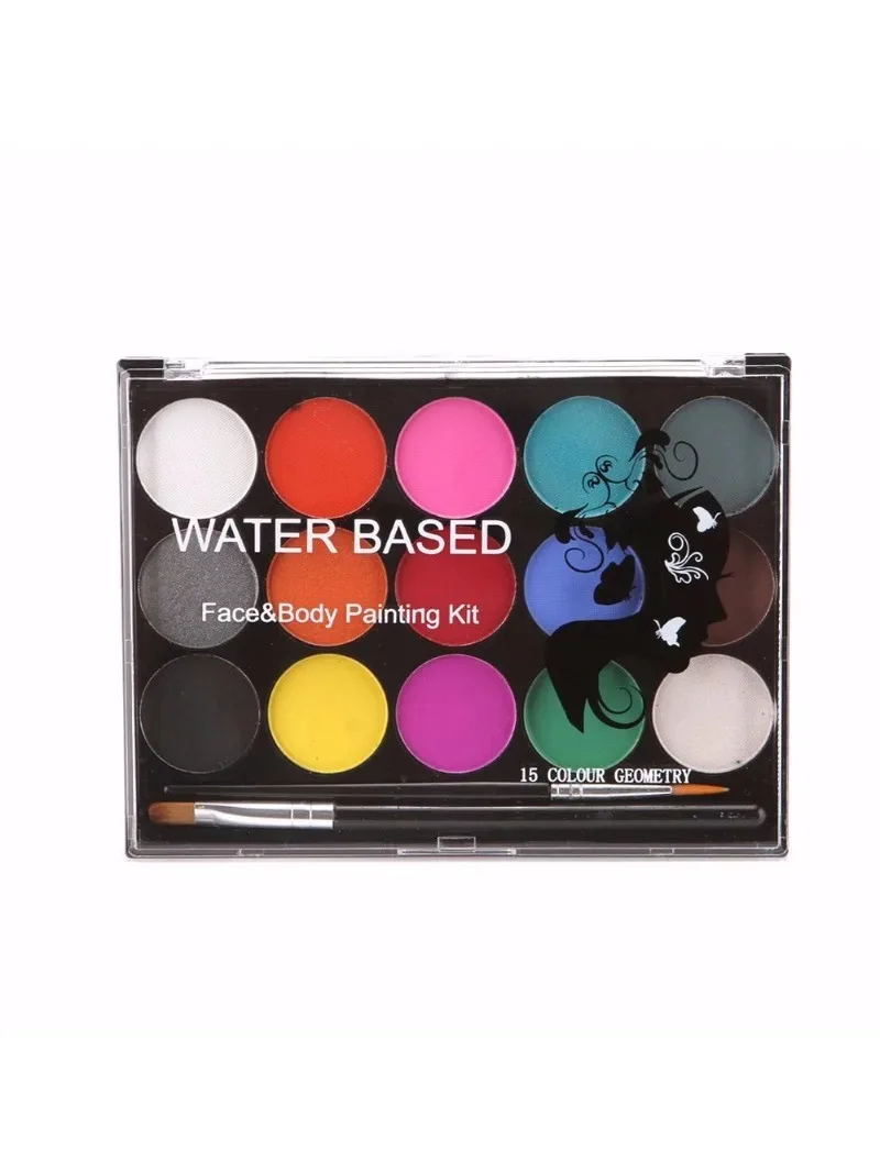 15 Colors Face Painting Body Makeup Non Toxic Water Based Paint With Brush For Christmas Halloween Party