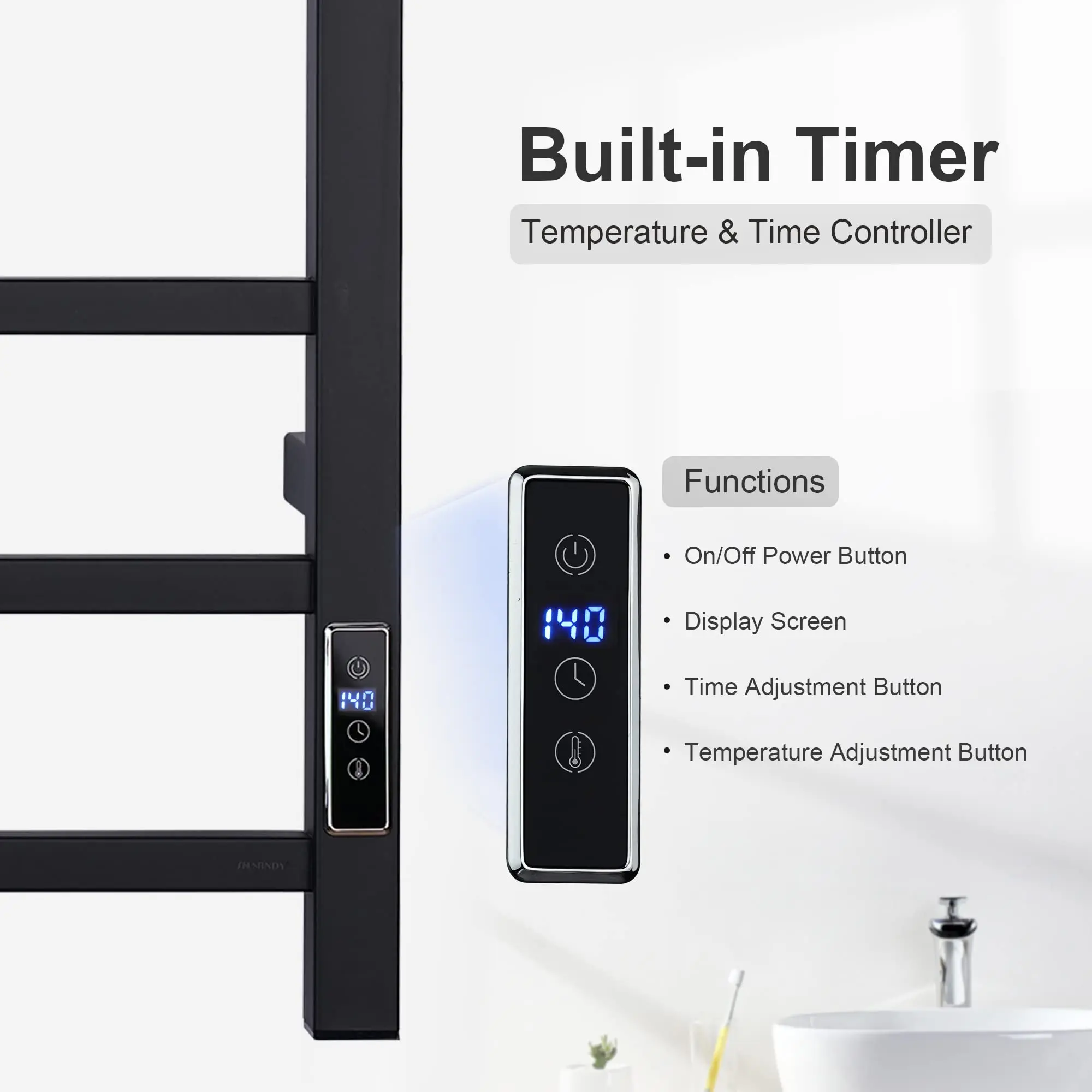 سخان مناشف الحمام وكرسي الحمام - مجفف مناشف كهربائي مثبت على الحائط بـ 8 أشرطة مع مؤقت وتحكم ذكي في درجة الحرارة #3