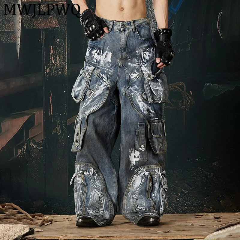 

Мужские джинсы MWJLPWQ Heavy Duty Multi-Deconstructed: многослойные, с эффектом грязного окрашивания, потертостями и росписью, с множеством карманов, модель 13594