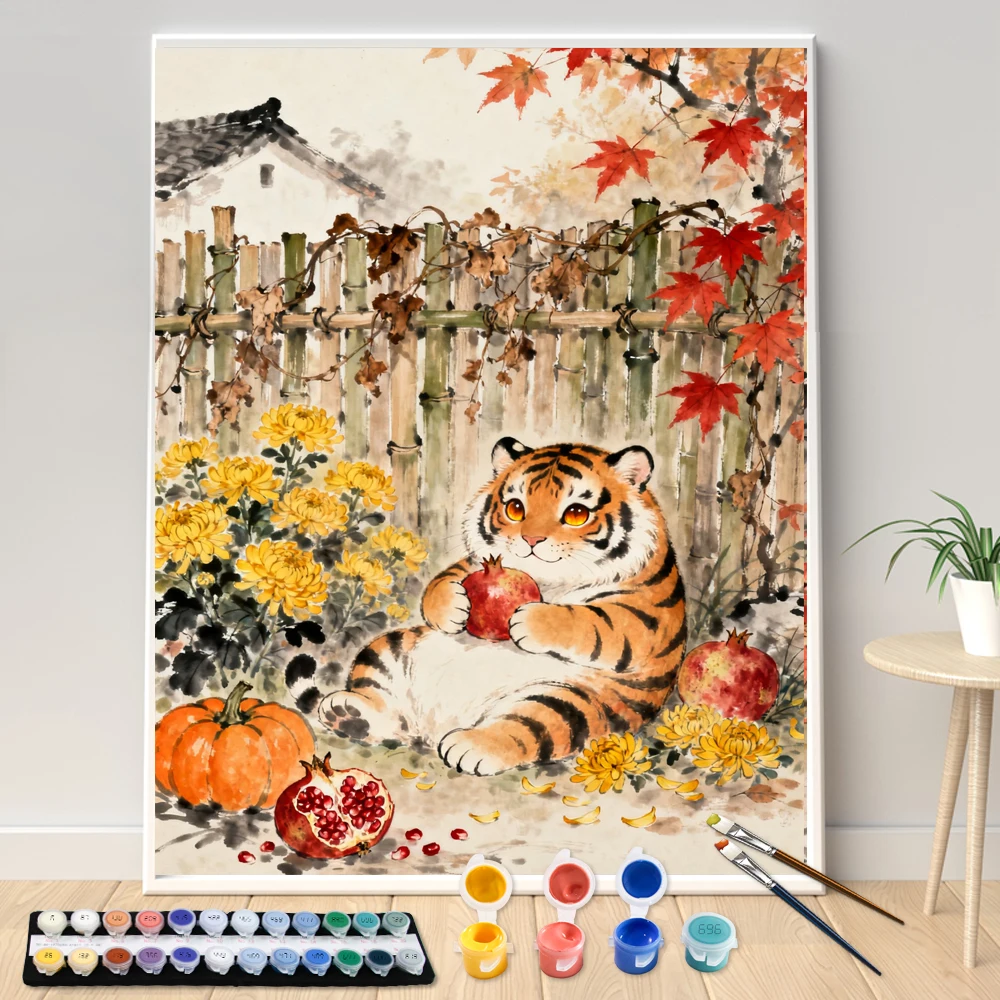 

Painting By Numbers 40x50cm Kits Pomegranate and Tiger Picture By Numbers For Home Decors Handpainted Diy Gift