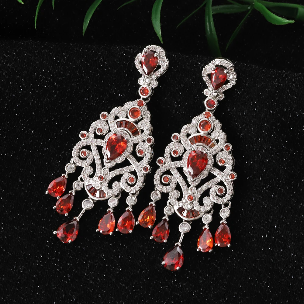 Elegant Retro Court Earrings Red Zircon Unique High-End Design Niche Popular Fashion Jewelry