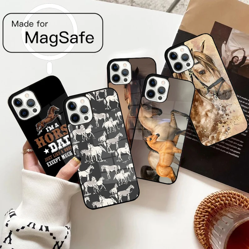 Funda de teléfono magnética suave con diseño de étalón de caballo para iPhone 17 Air 16e 12 13 14 15 Pro Max Magsafe