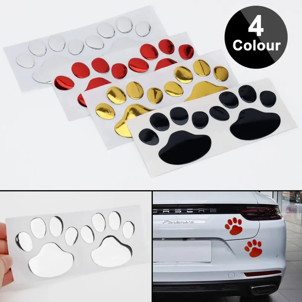 

2Pcs/Set 3D Animal Decal Stickers Upgrade Car's Style Dog Cat Bear Cool Design Paw Prints Silver Red Black Gold