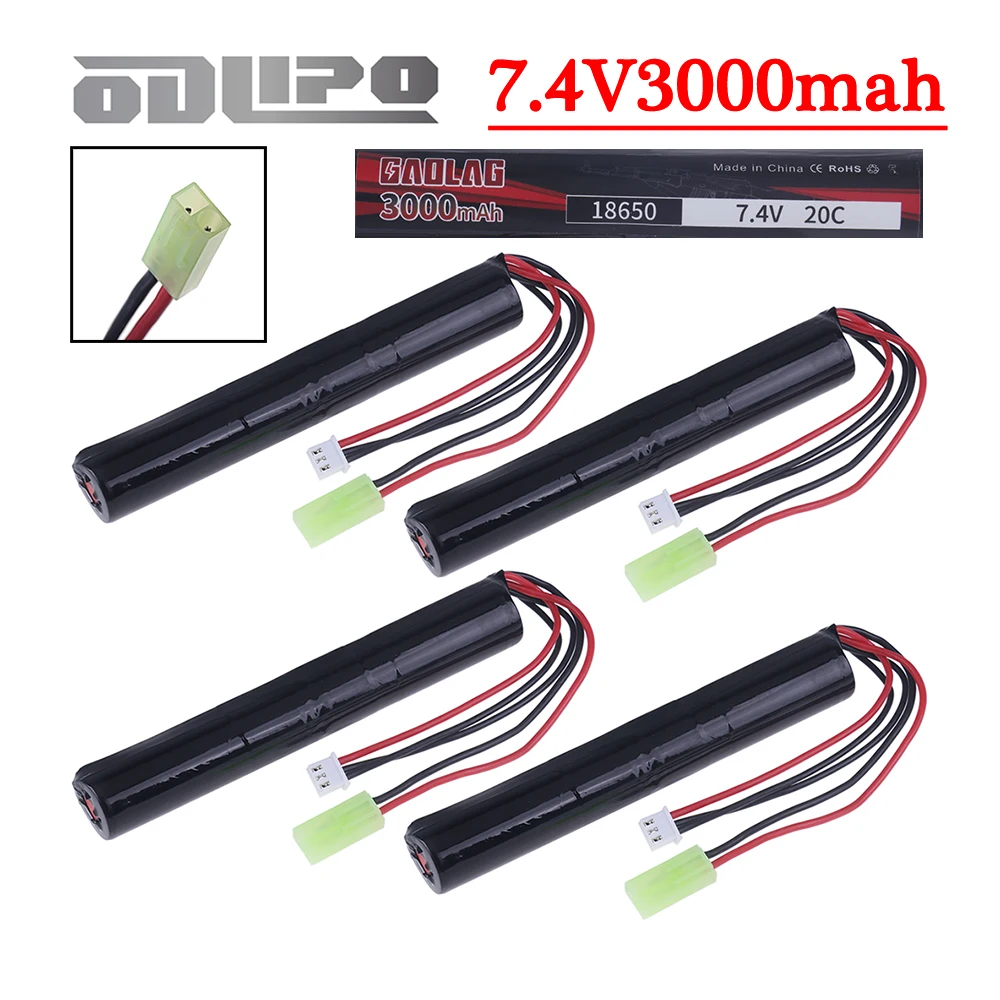 Water Gun Li-ion Battery 20C 2S 7.4V 3000mAh 18650 Small Tamiya Connector For Airsoft BB Air Pistol Electric Toys Guns Parts