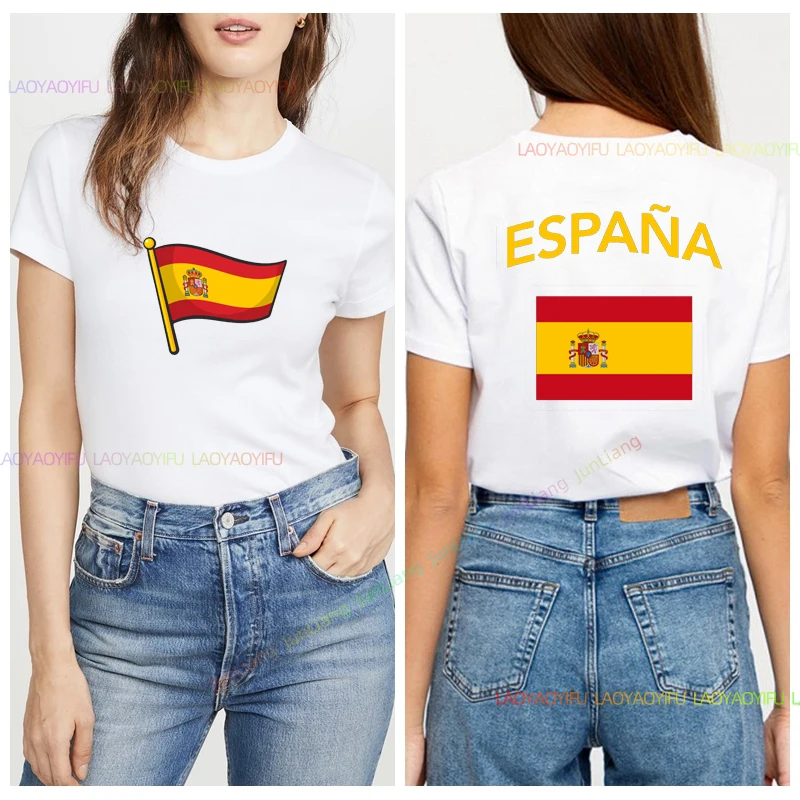 Spain Flag Heart With Names Symbol Men Women Fashion Short Sleeve Tops Women's T-shirts 100% Cotton Y2k Clothes Plain Shirt Tee