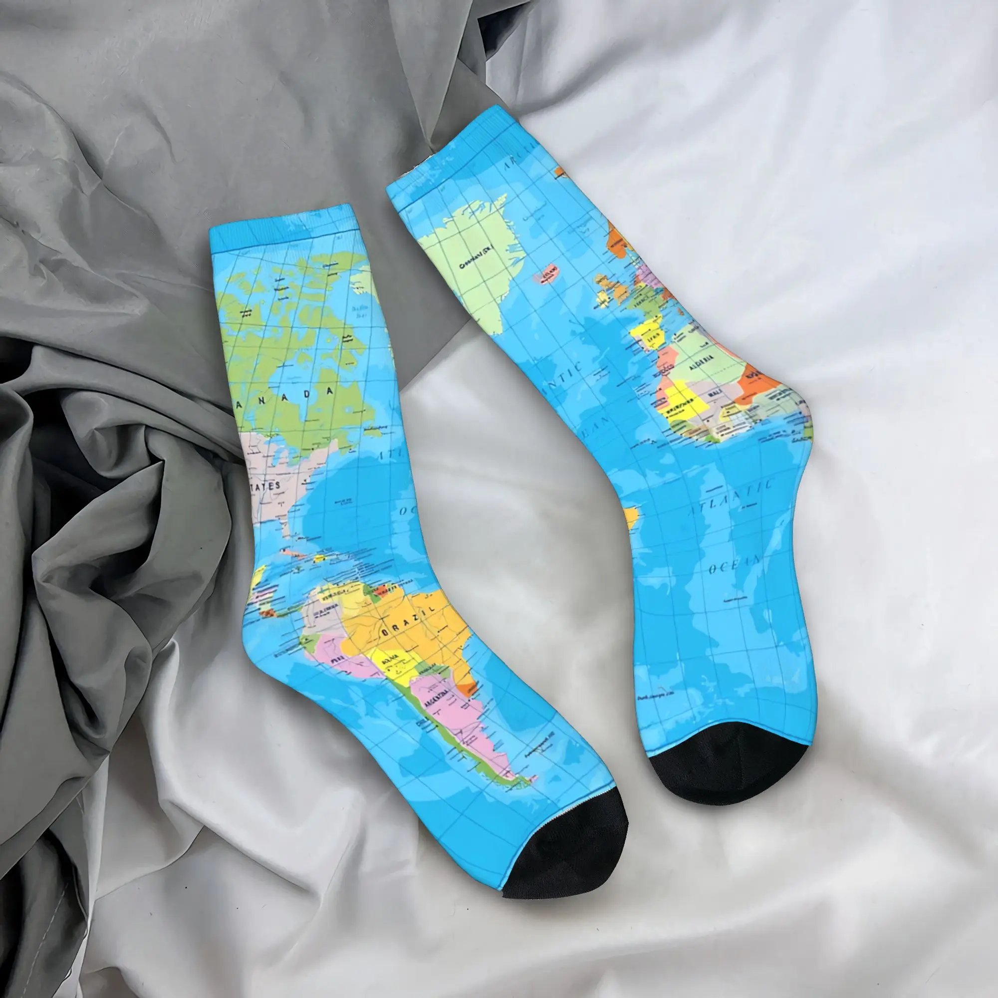 Vintage World Map Stockings  Vintage Socks Men Soft Socks Winter Outdoor Graphic Non-Slip Socks Gift