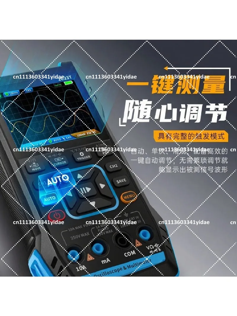 2-in-1 Handheld Digital Oscilloscope Multimeter, Dual Channel 10MHz Bandwidth, Max 400V, 9999 Counts True RMS
