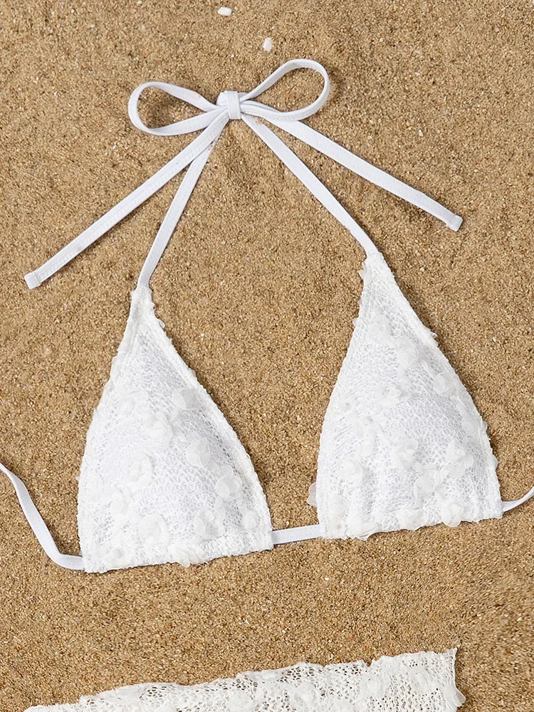 AOTVOTEE Sexy Solid Allacciato Bikini Gonna a rete Set da 3 pezzi Donna Costume da bagno diviso Bikini da spiaggia 2025 Nuovo costume da bagno estivo Bikini Set