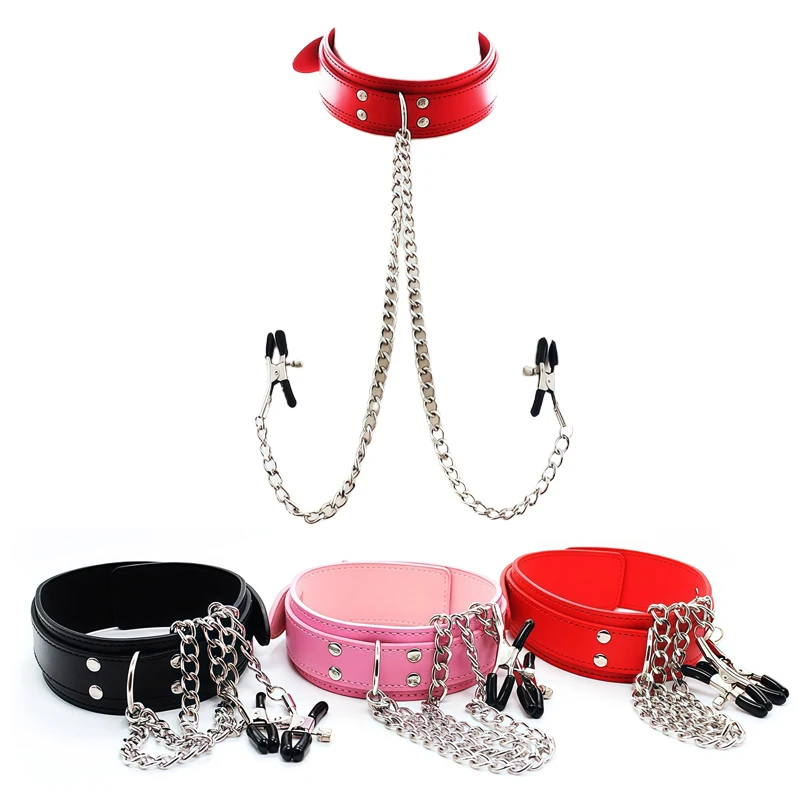 Bondage Alternative Fun Toys Collar Metal Chain Nipple Clamps Female Stimulation Massager Bdsm Binding Product  Adult Sex Toys
