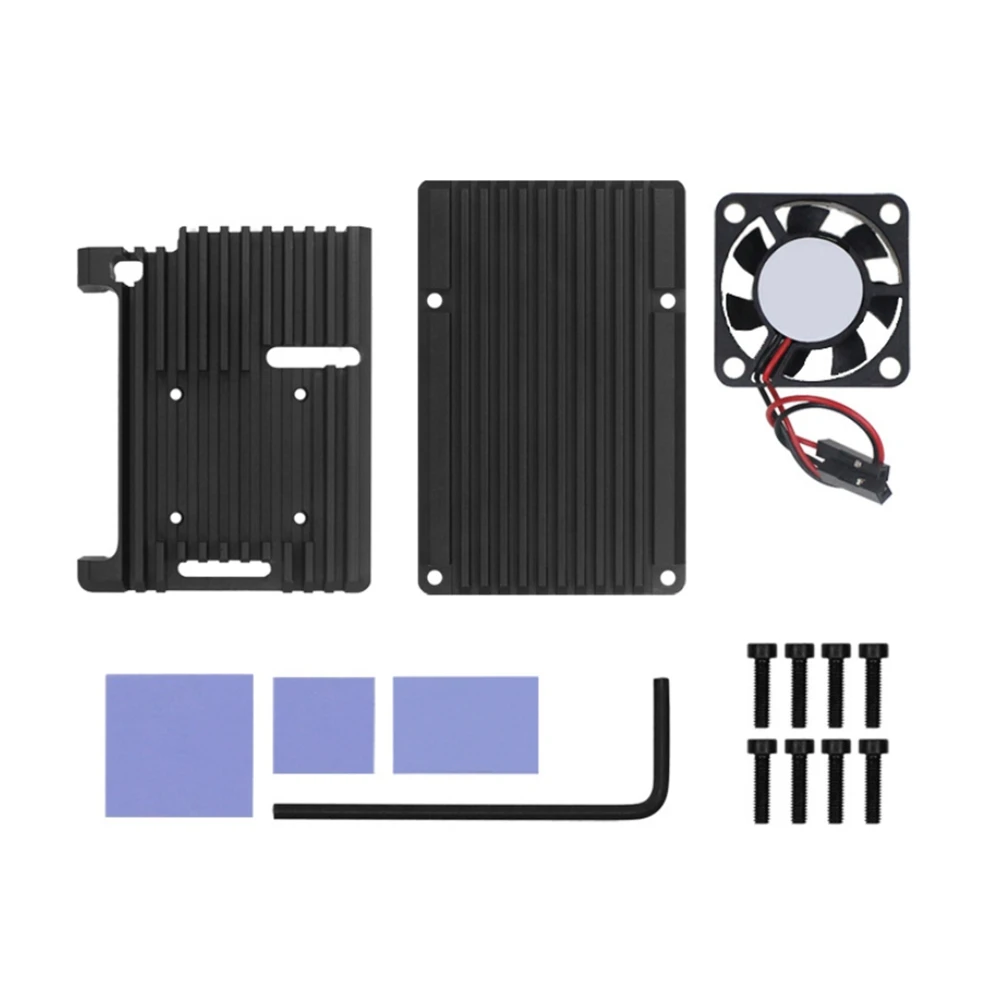 

Aluminum Case for Raspberry 4B Heatsink with Cooling Fan+Thermal Pad for RPI 4B Development Board Protective Shell