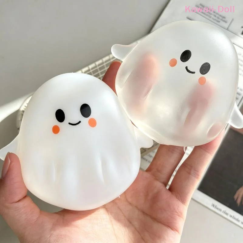 [DO]Halloween Ghost Squeeze Stress Relief Toy Transparent White Reusable Fidget Toy Soft Deformable Hand Relax Toy Party Gift