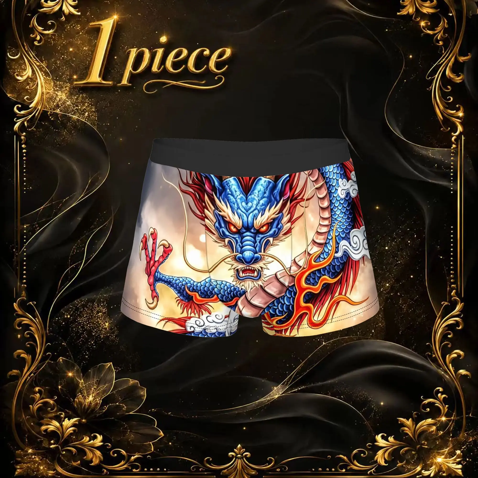 1pc Popular Chinese Cloud Ornate Dragon Graphic boxers  adults  Homme Panties Men's Underwear Print Shorts Boxer Briefs
