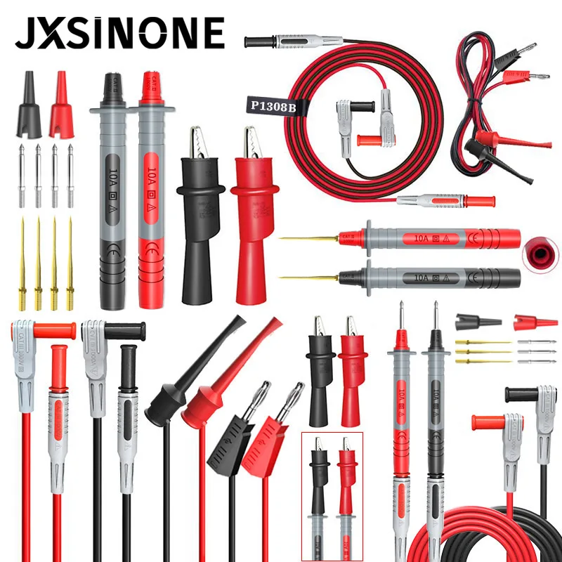 JXSINONE P1308B 18PCS Test Lead Kit 4MM Banana Plug To Test Hook  Replaceable Multimeter Probe Test Wire Probe Alligator Clip