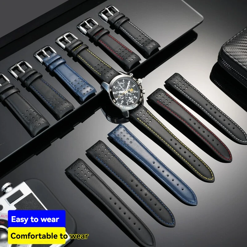 21mm Genuine Cowhide Leather Watch Band for SEIKO Sportura SPC089/SNAE93, Men's Curved End Replacement Strap, Brown/Black