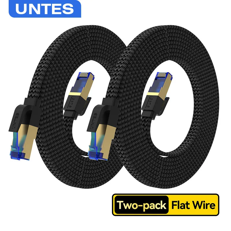 UNTES 2PACK Cat 8 كابل إيثرنت 40Gbps 2000Mhz شبكة Cat8 RJ45 كابلات LAN محمية متوافقة مع جهاز توجيه مودم PS5 للألعاب #1