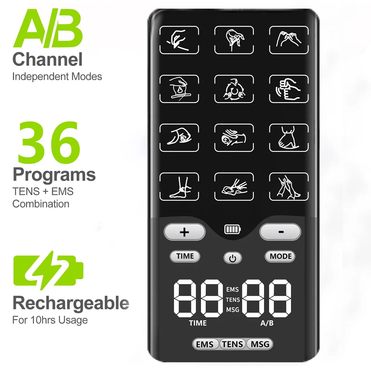 

Портативный двухканальный стимулятор EMS TENS для облегчения боли в спине, восстановления мышц и коррекции фигуры