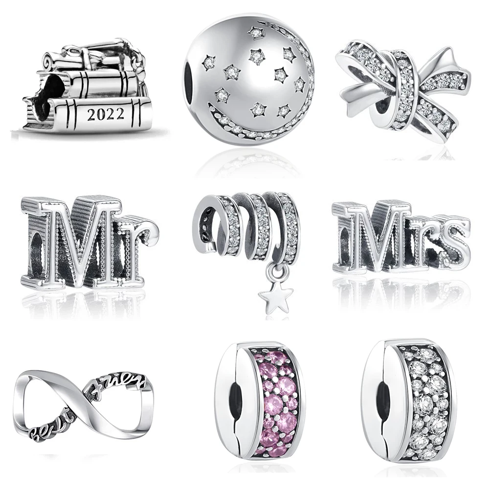 New 925 Sterling Silver Infinite Forever Family Love Mr Mrs Charms Beads Fit Original Pandora Charm Bracelet DIY Women Jewelry