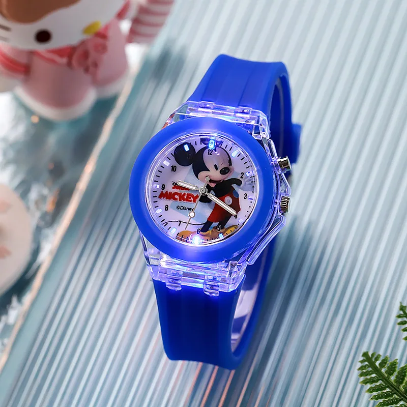 Disney Mickey dzieci oglądają dziewczęce kolorowe źródło światła silikonowe Elsa Hello Kitty Kids Watch chłopięce prezent na nadgarstek Relogio