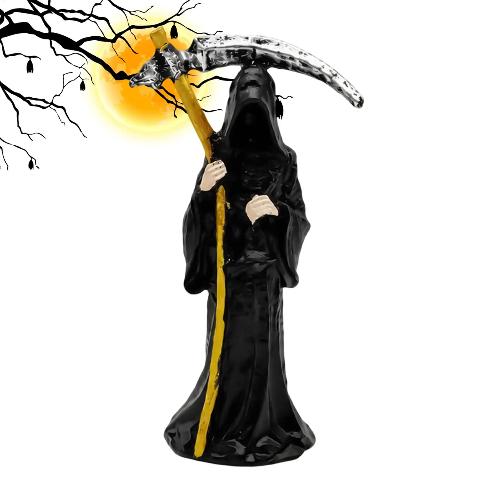 Gothic Reaper Statue 16.5cm Horror Black Robe Holiday Figure Desktop Halloween Reaper Figurine For Bookshelf Table Entryway