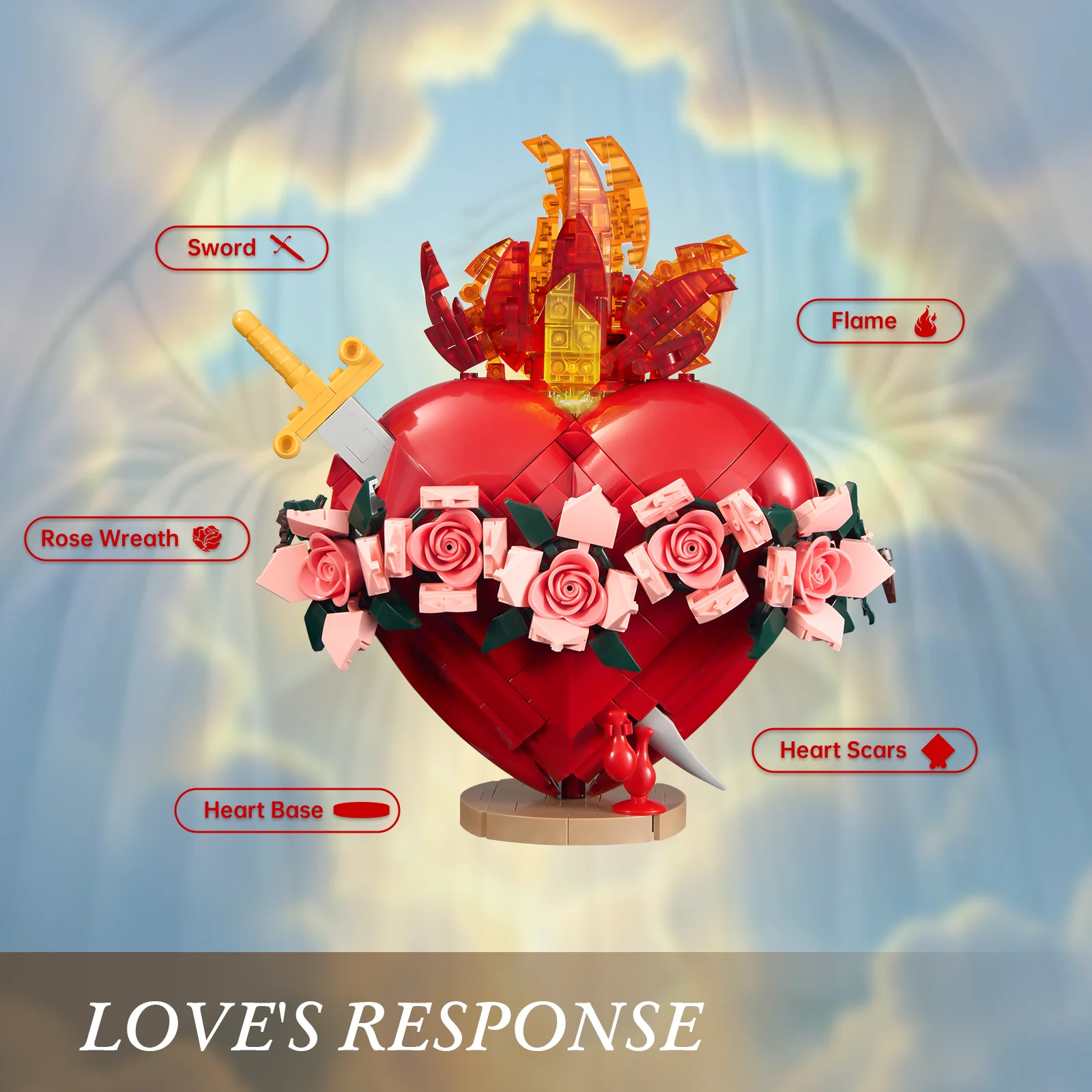 مجموعة مكعبات بناء قلب مريم المقدس مع ضوء LED، لعبة يسوع لتزيين غرفة الصلاة دينية مسيحية للبالغين