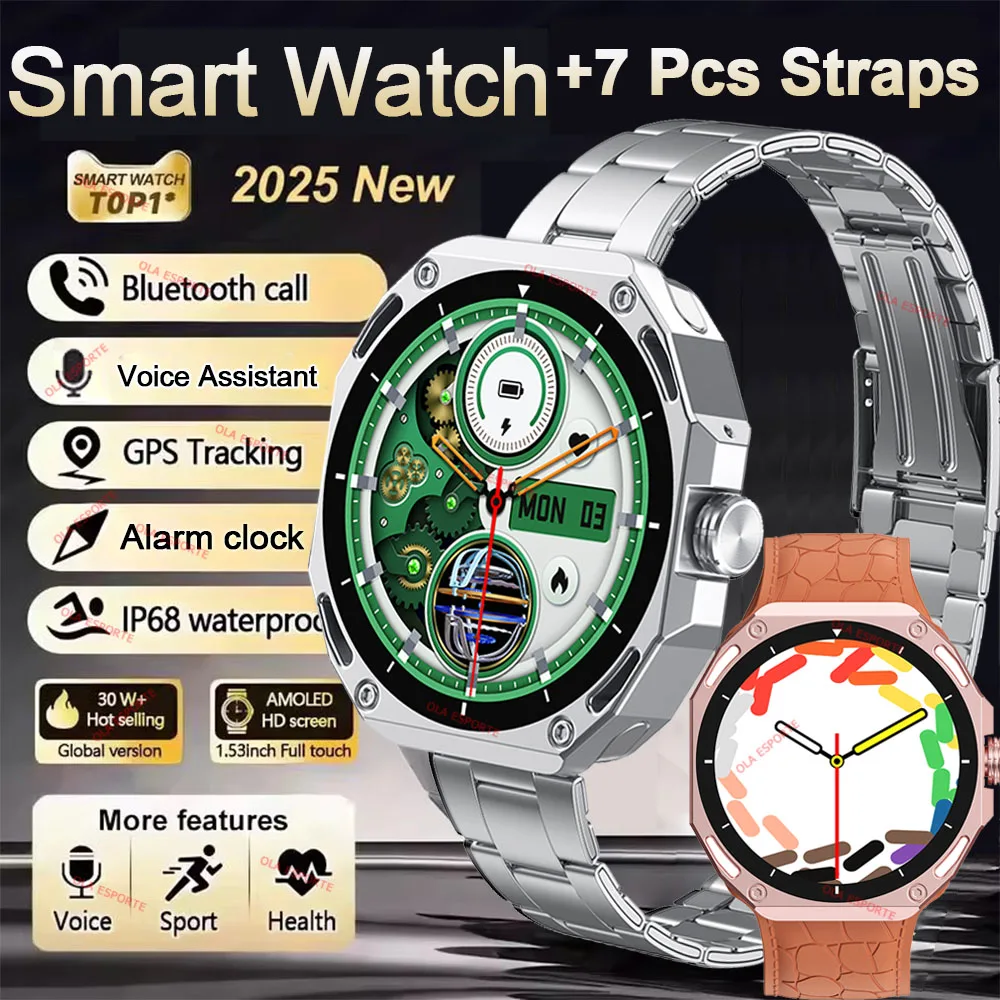 

2025 Новые Смарт-часы для мужчин, AMOLED-экран 1,52, GPS-трекер, пульсометр, Bluetooth-звонки, спортивные, фитнес-водонепроницаемые, умные часы для мужчин и женщин
