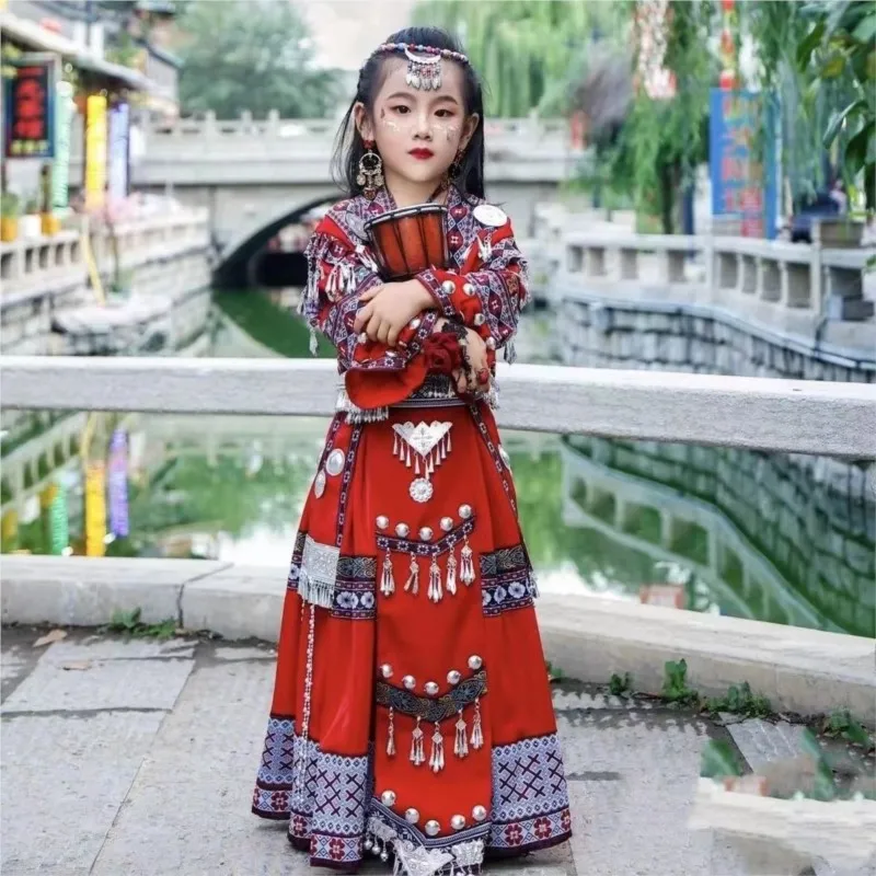 

2026 New Girls' Ethnic Miao Performance Costume Children's Stage Performance Dance Skirt Children's Photography Props LI702