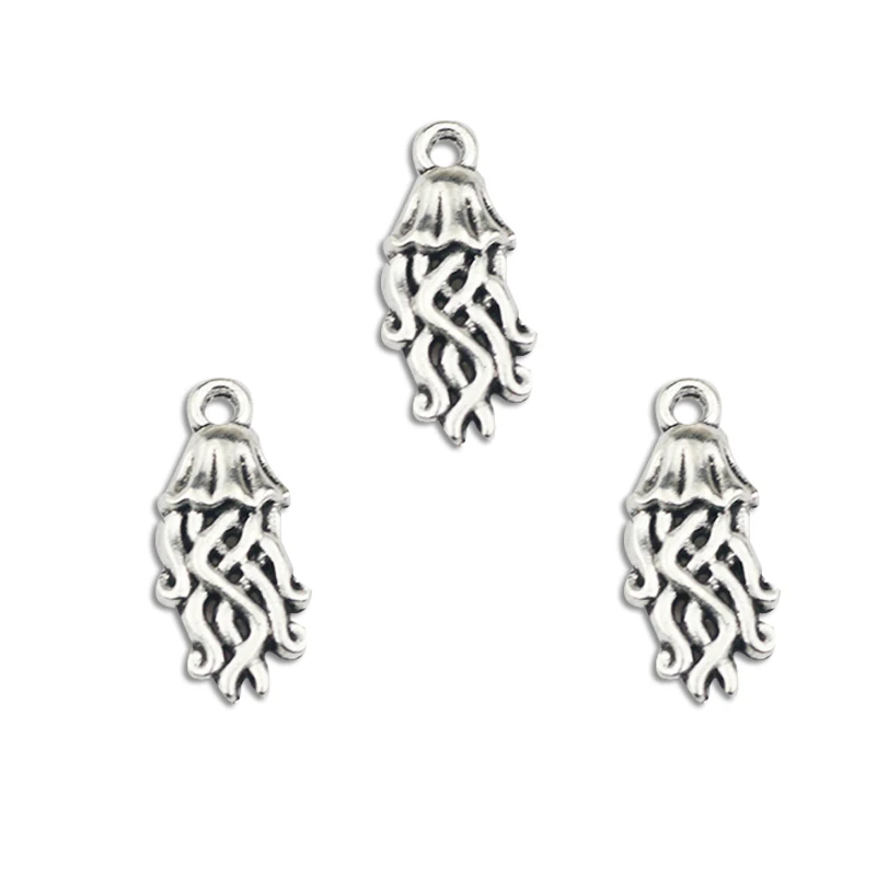 20Pieces 10*22mm Animal Charm Antique Silver Color Jellyfish Charms For Jewelry Making DIY Handmade Craft