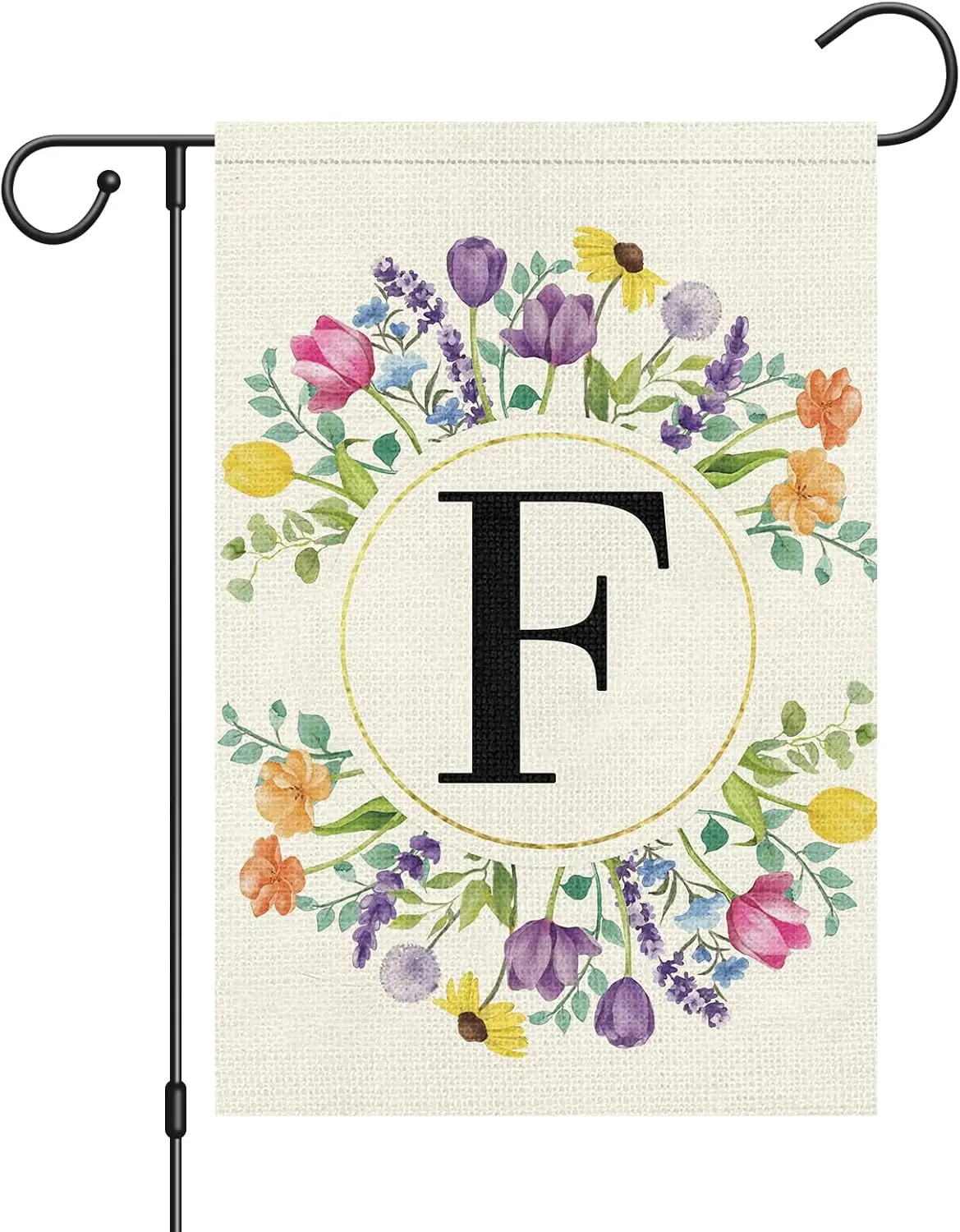 Monogram Letter F Garden Flag 12x18 Inch Double Sided Burlap Floral Family Last Name Small Yard Outdoor Decoration