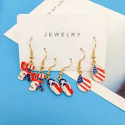 3 Pairs/ Set American Independence Day Flag Series Earrings Elegant Ethnic Style Alloy Jewelry Trendy Female Gift