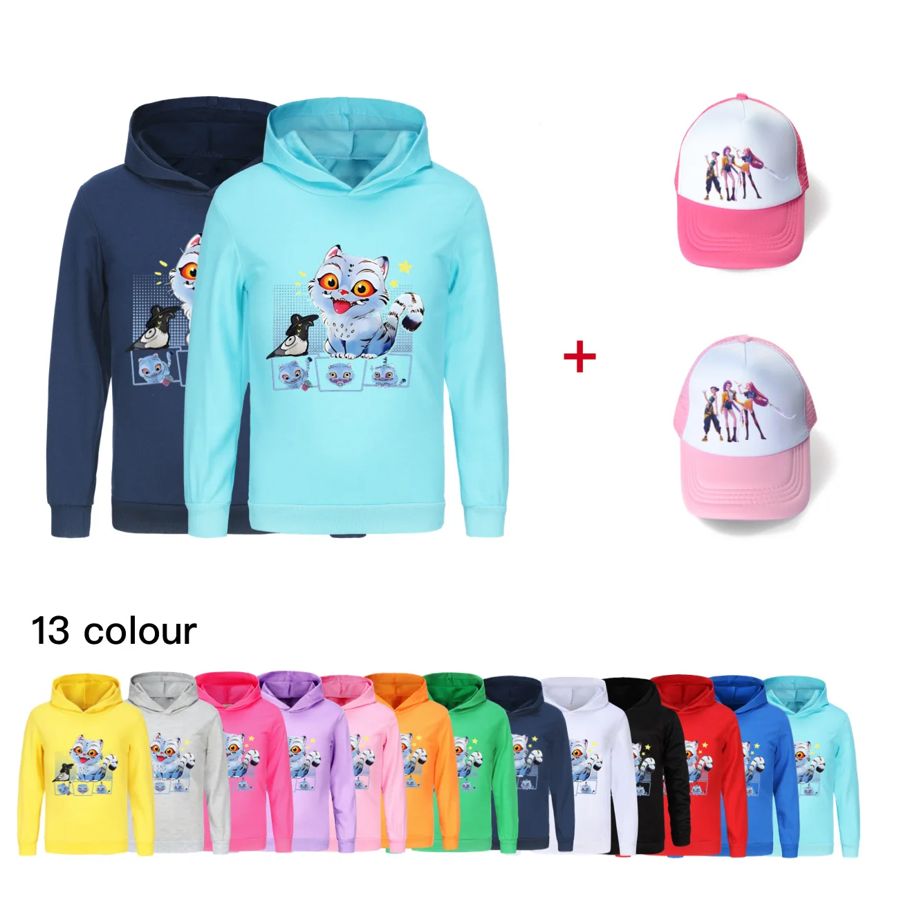 

Kids KPop Demon Hunters Huntrix Hoodie Pullover Toddler Girls Clothes Boys Long Sleeve Sweatshirt Autumn Children Clothing+Hat