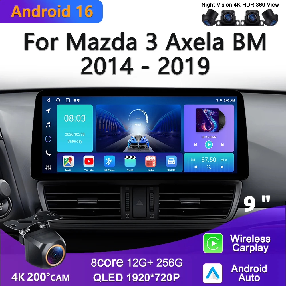 Android 16 Multimedia For Mazda 3 Axela BM 2014-2019 12.3