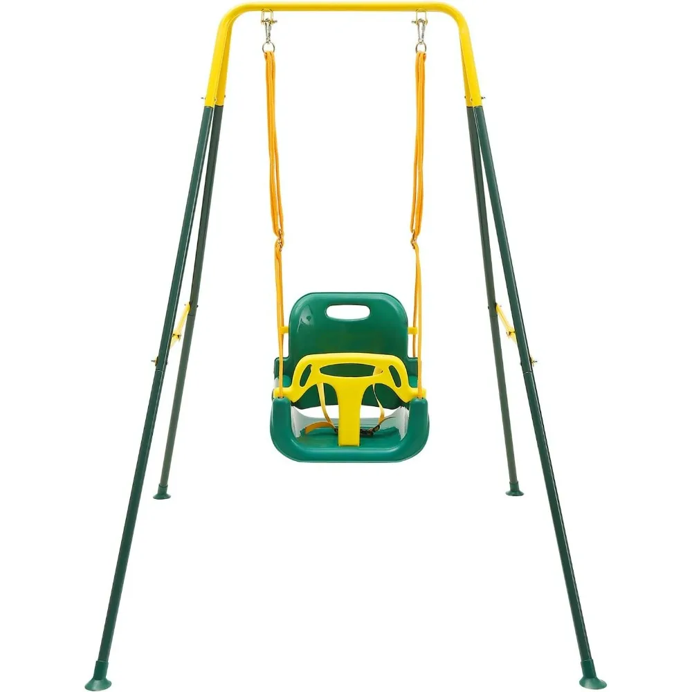 3-in-1 toddler swing set with 4 sandbags, outdoor baby swing with foldable metal bracket, easy to assemble and store