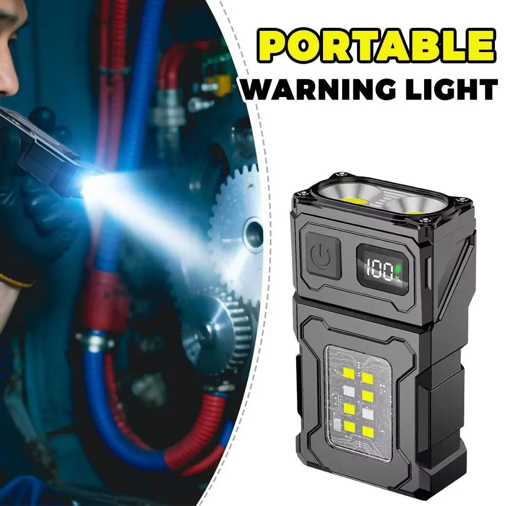 Mini lanterna led recarregável usb, lanterna portátil com ímã traseiro, super brilhante, acampamento, luz lateral cob de emergência