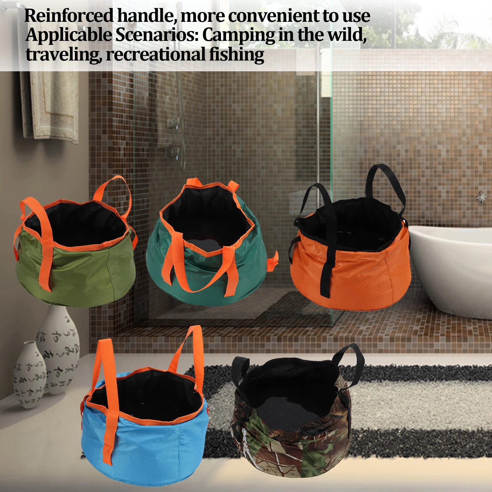 

Collapsible Bucket with Handle Portable Folding Wash Basin Lightweight Water Container for Camping Hiking Fishing