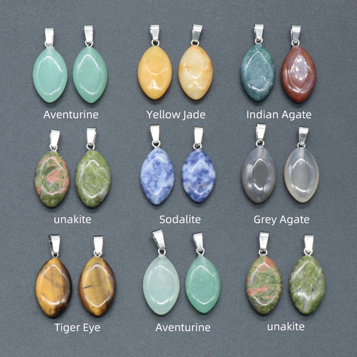 

Wholesale 3pcs/lot Natural Stone Pendant Horse Eye Shaped Crystal Agates Jades Charms for DIY Necklace Earrings Jewelry Making