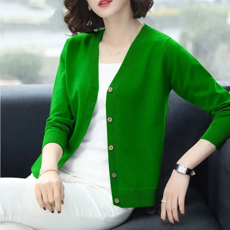 2024 New Women Cardigans Sweater V-neck Spring Autumn Knitted Cashmere Cardigans Solid Single Breasted Womens Sweaters