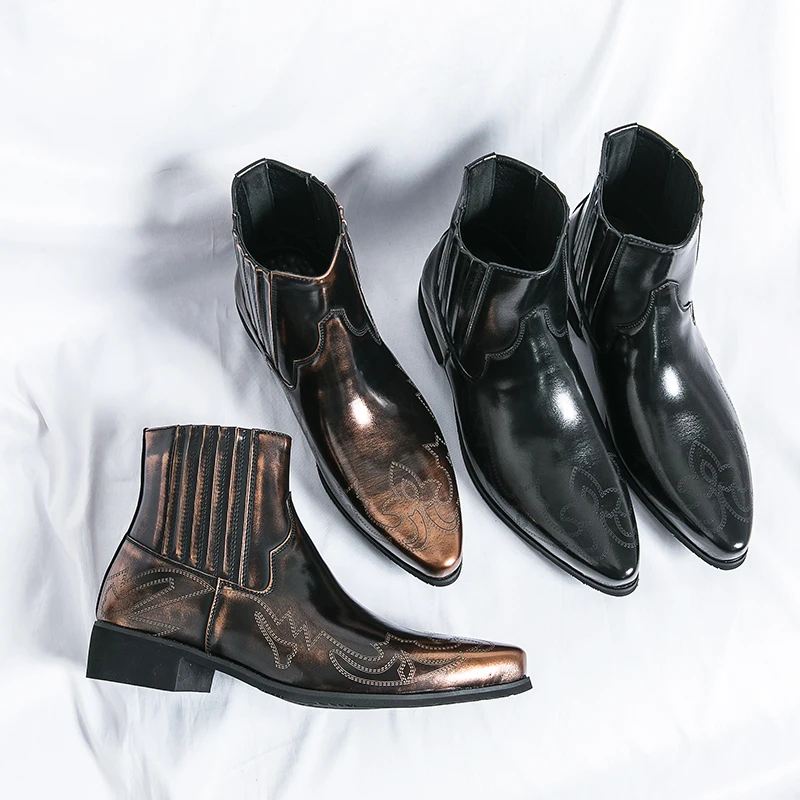 

Autumn men's zipper leather boots, British style formal and casual shoes, high top leather shoes, short boots, black plus size m