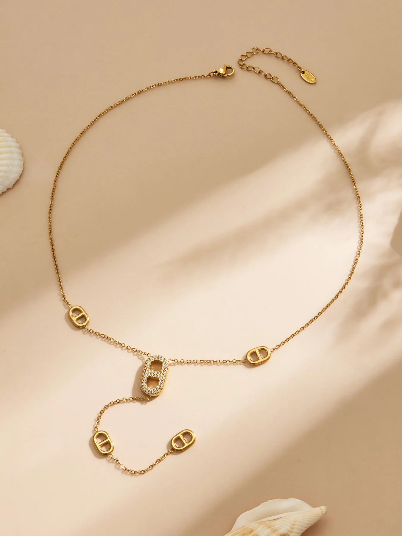 316L Edelstahl Y-Halskette Armband Set, Zierliche 18k Vergoldete Ketten-Halsketten und Armbänder, Statement-Schmuckset für Damen – Detail 13