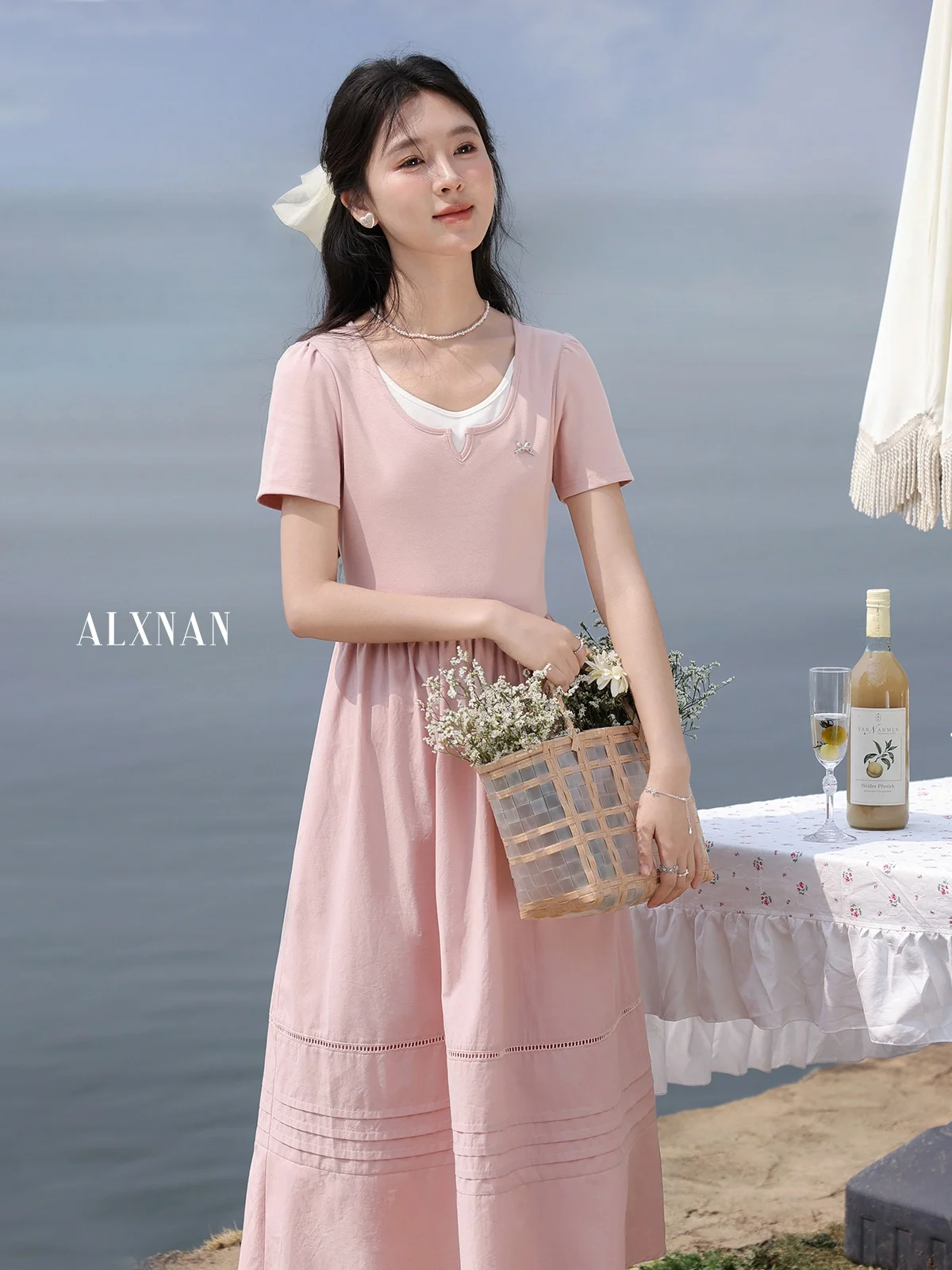 

Весенне-летнее розовое платье А-силуэта с эффектом двухслойности, женское, с коротким рукавом, для танцев, повседневное, элегантное, от китайского бренда