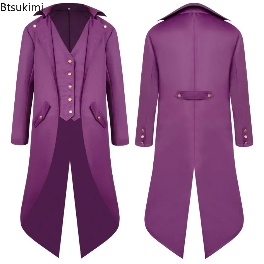 Medieval Men's Clothes Jacquard Stand Collar Cosplay Jacket Classic Vintage Mid-length Coats Jacket Renaissance Style Costume