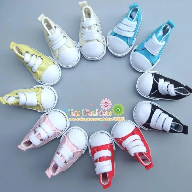 1 pair of 5cm doll shoes Denim Canvas Mini Toy Shoes 1/6 Bjd For Russian handmade home decoration Doll Sneackers